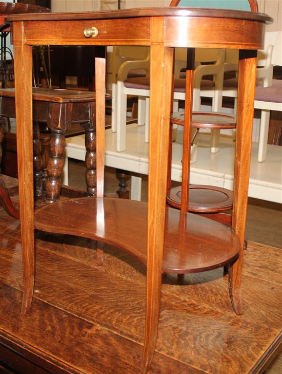 Edwardian banded mahogany kidney topped two tier occasional table, fitted one drawer